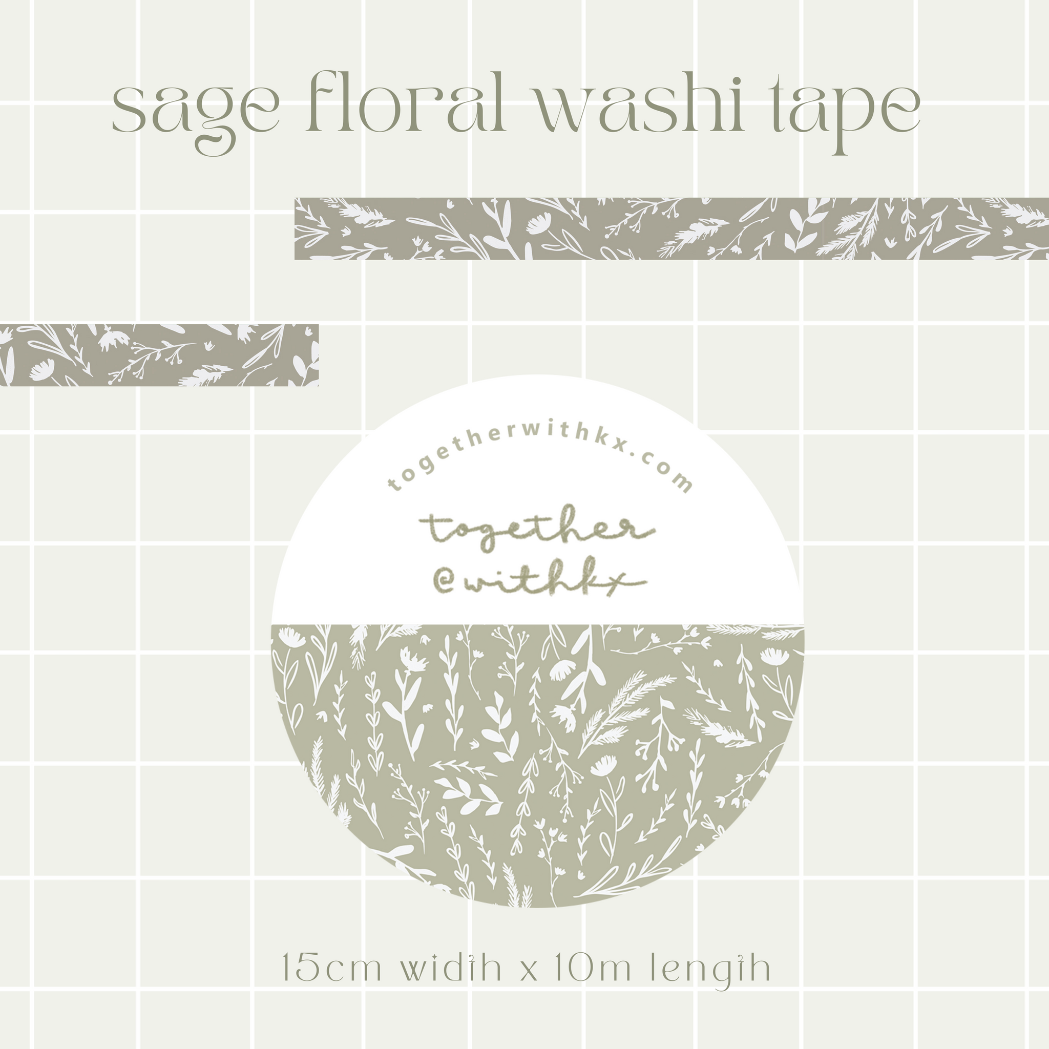 Green Grass and Dainty Flowers Washi Tape, Green Washi, White Washi, Floral  Wash