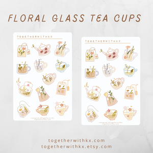 Floral Glass Tea Cups Sticker Sheet