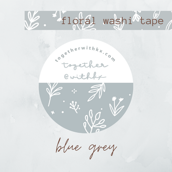 Floral Washi Tape - Blue Grey