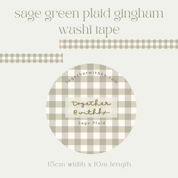 Sage Green Plaid Gingham 15mm Washi Tape