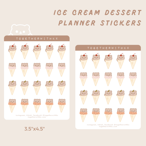 Bear Ice cream, Dessert, Snack Planner Sticker Sheet