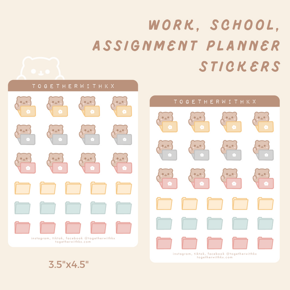 Bear Working, School, Assignment Planner Sticker Sheet